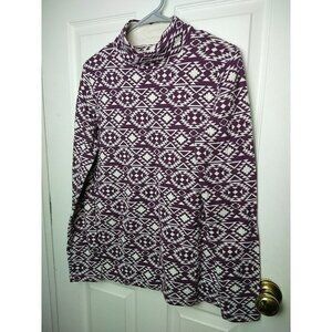 DULUTH Trading Post Purple White  western Long Sleeve Mock Turtleneck. Size M